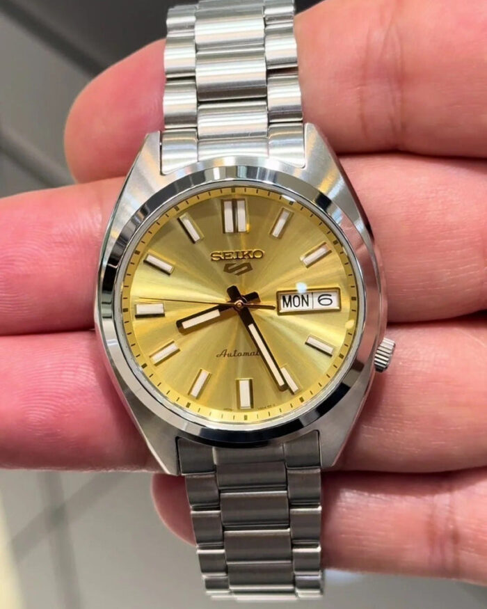 Seiko 5 Sports SNXS Automatic Gold Dial Silver Steel Strap Watch for Men - SRPL59K1 - Image 3